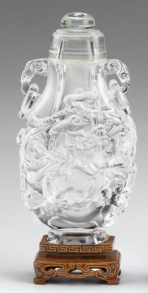 Chinese rock crystal covered vaseDomed cover over open work vase
