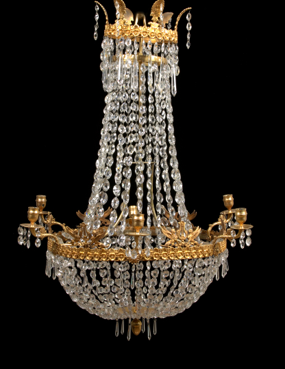 French Gilt Brass and Cut Glass Six Light Chandelier of