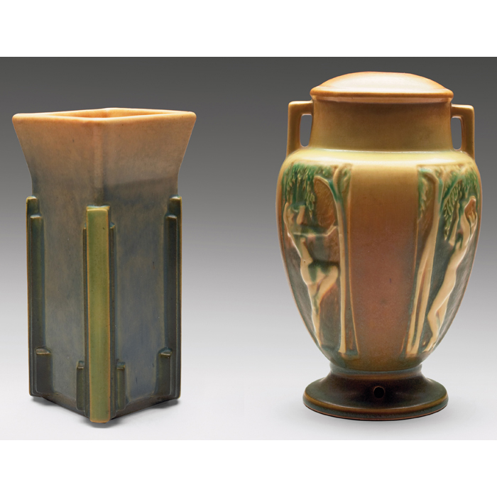 Roseville Futura vase square shape with flaring top and four