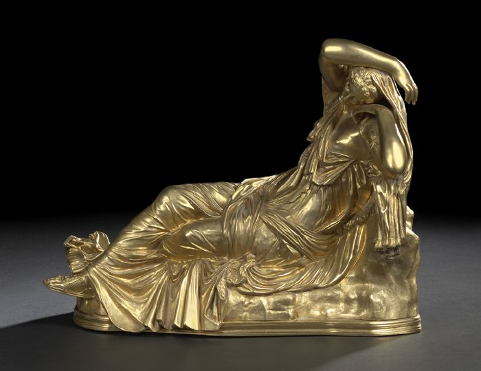 French Barbedienne Gilt Bronze Figure of The Reclining Cleopatra in