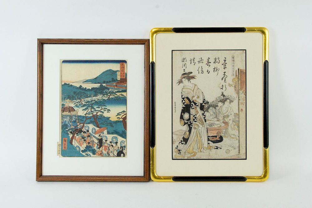 Two Prints by Masanobu Kitao and Hiroshige II Japanese woodblock