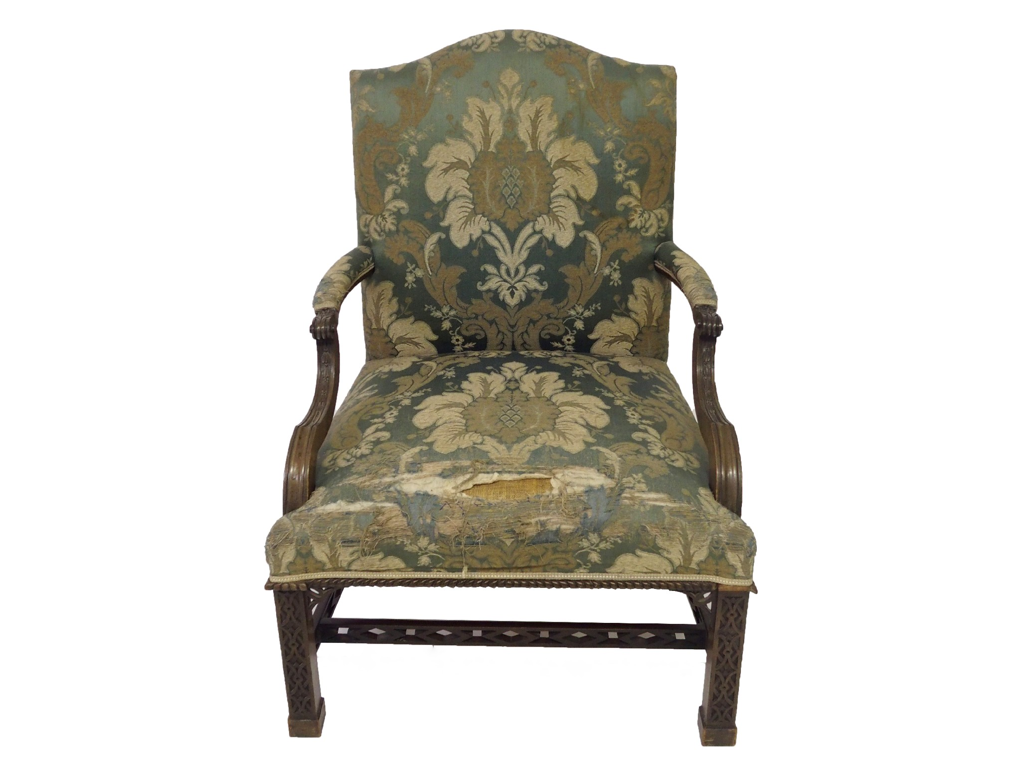 A Chippendale style Gainsborough mahogany armchairthe serpentine back above acanthus