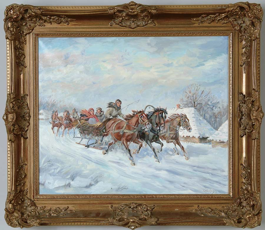 CAPIGA 20th Century THE SLEIGH RIDE Oil on canvas scene
