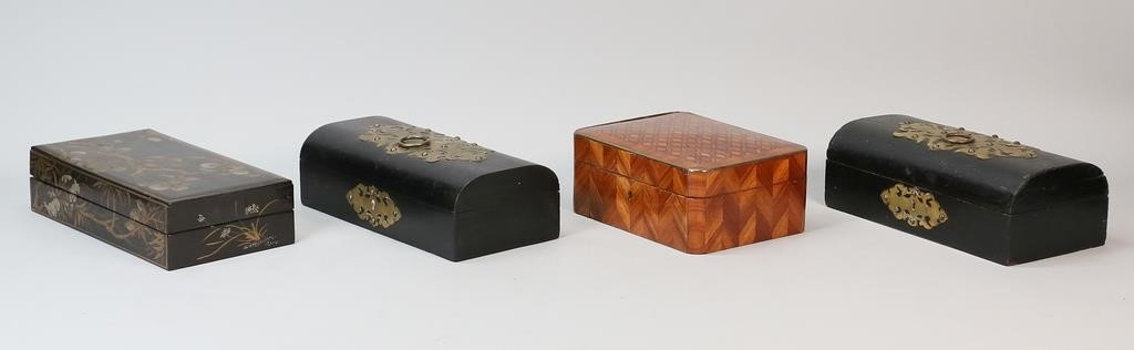 Two ebonized wood boxes with brass fittings inscription on inside