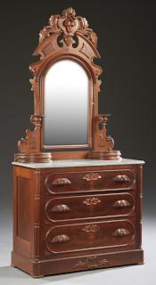 American Eastlake Carved Walnut Marble Top Dresser American Eastlake Carved