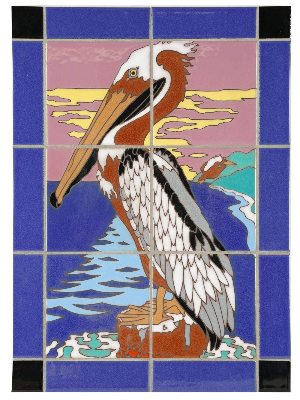 TILE PLAQUE OF A PELICANin the style of Catalina Condition