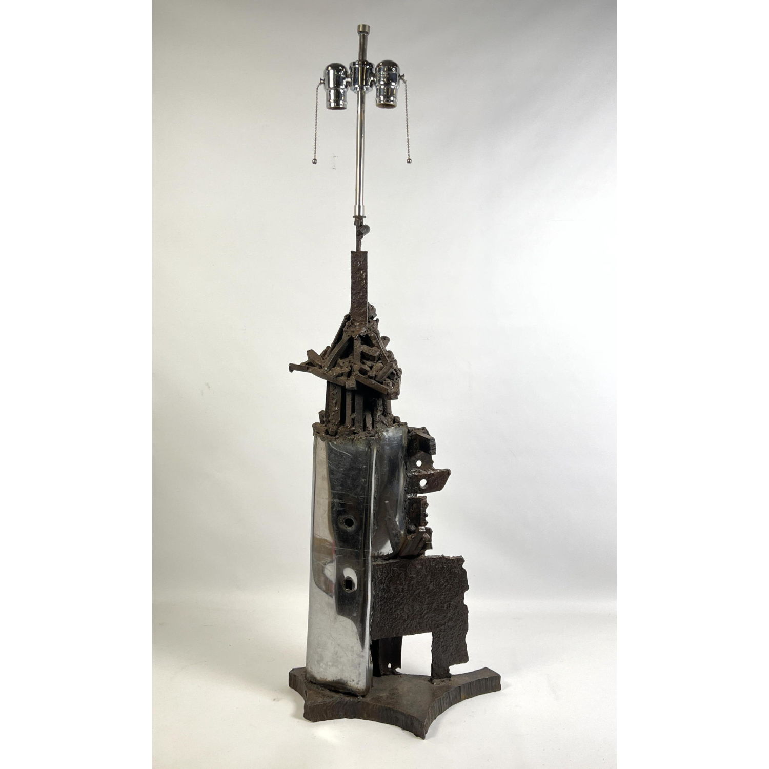 Heavy Brutalist table Lamp Welded Metal Found Objects Dimensions H