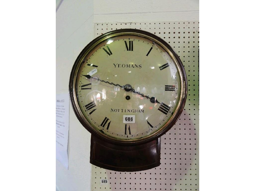 A Regency mahogany drop dial wall clock with convex dial