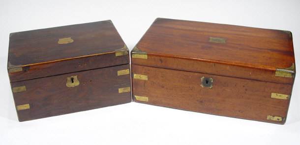 Two Victorian mahogany brass bound writing slopes the larger with
