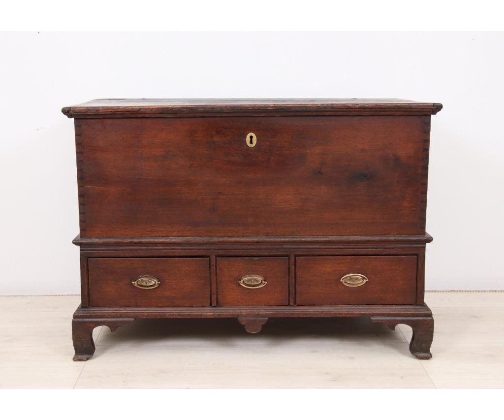 Large Chester County walnut blanket chest circa 1770 with two