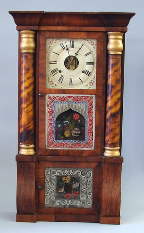 Eight day time and strike weight driven reverse painted tablet