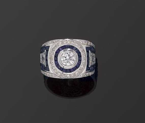 BRILLIANT CUT DIAMOND AND SAPPHIRE RING White gold 750 Decorative