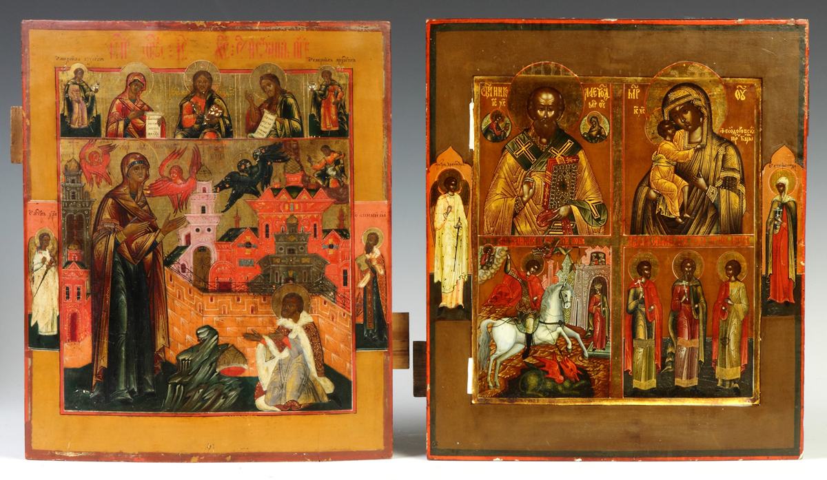 Russian Icon in Four Registers 19th cent The upper two