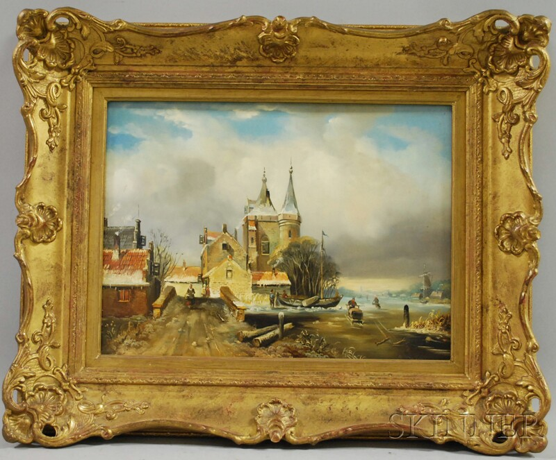Continental School 20th Century Dutch Winter Scene on a Frozen