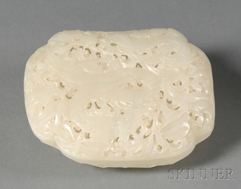 Jade Box pale greenish white color carved and pierced with