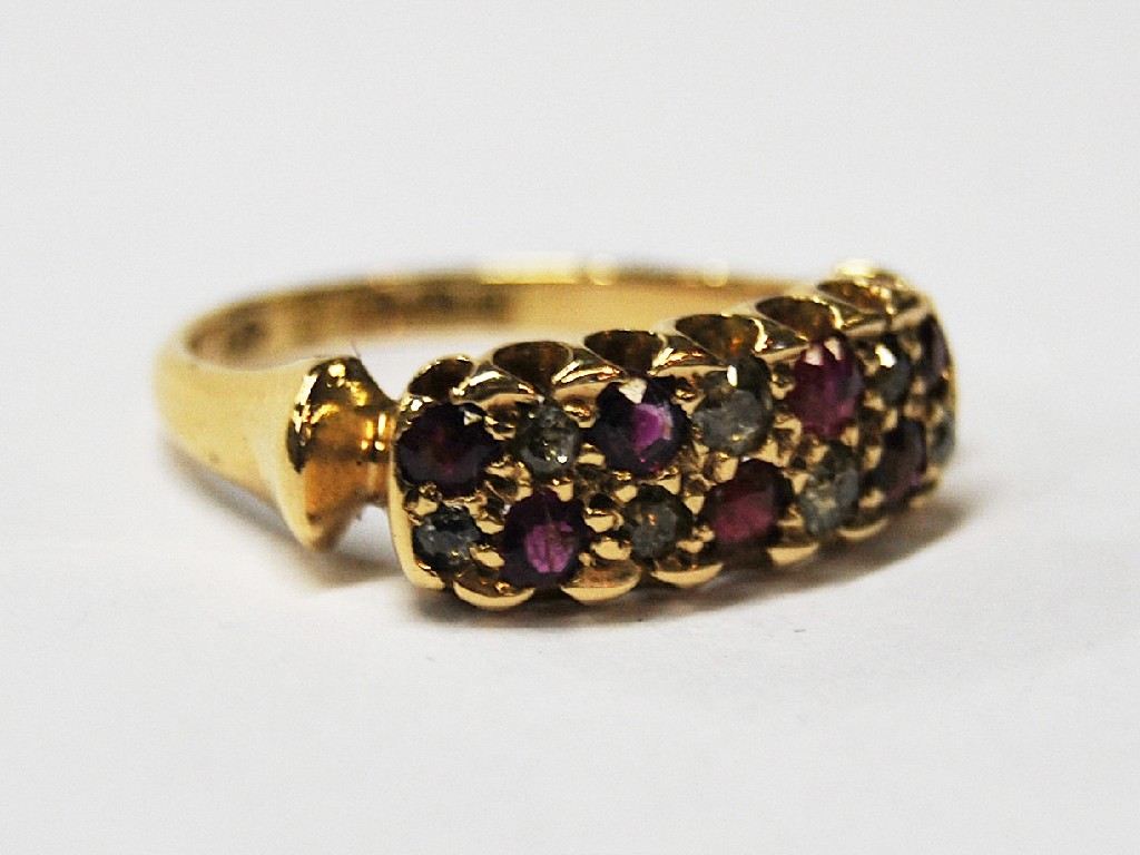 Double row ring set rubies and diamonds 18ct