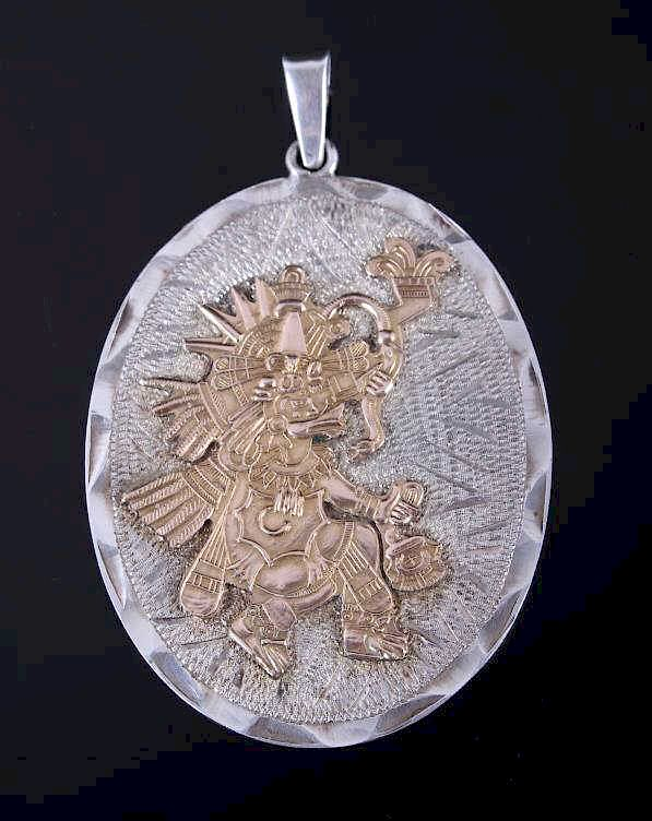 Sterling Silver Gold Fill Mayan Warrior Pendant For sale in