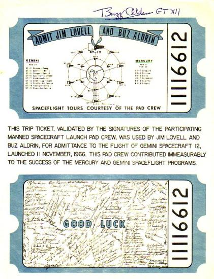 Gemini XII Ticket to Space A commemorative sheet given to