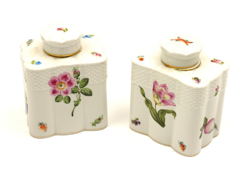 PAIR OF HEREND PORCELAIN CADDIES each of shaped rectangular form