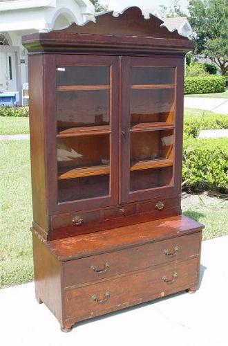 19th C 2 PART COUNTRY DISPLAY CABINET The upper section