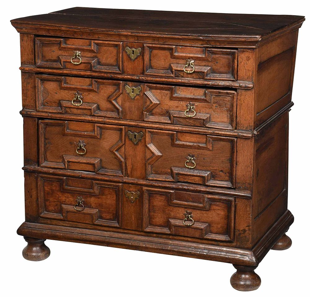 Charles II Paneled Oak Chest of Drawers British 17th century