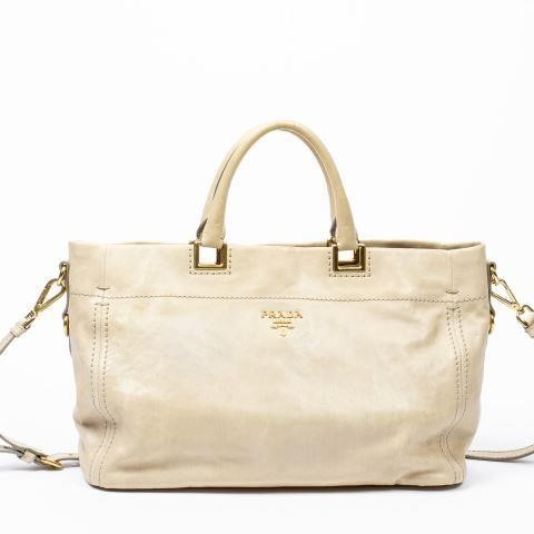 Prada Shopping Satchel handbag in quarzo calf leather having dual