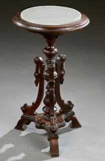 American Renaissance Revival Carved Walnut Granite Top Pedestal late 19th