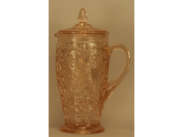 Nice original pink depression glass Rock Crystal lidded pouring pitcher