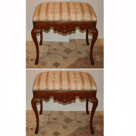 Pair of Georgian Style Mahogany Upholstered Stools Estimate 400 600