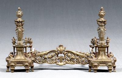 Pair Louis XVI style brass chenets flame finials similar log