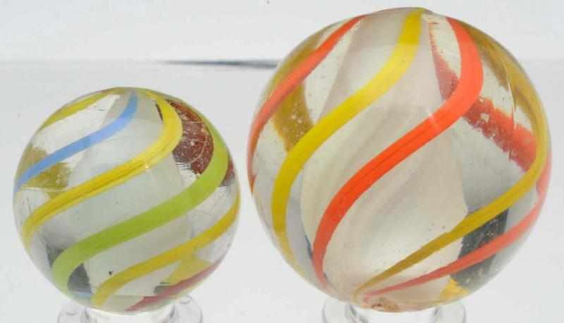 Lot of 2 Solid Core English Swirl Marbles The smaller