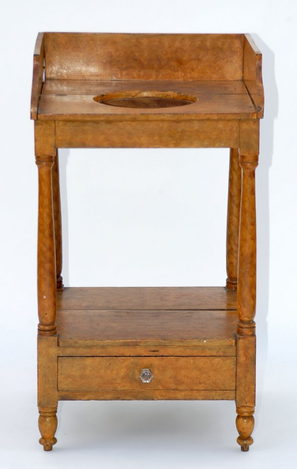 Washstand Top with dovetailed backsplash Bold cutout over signle drawer