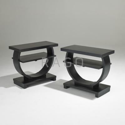 ART DECO Pair of tiered sofa tables USA 1920s Ebonized