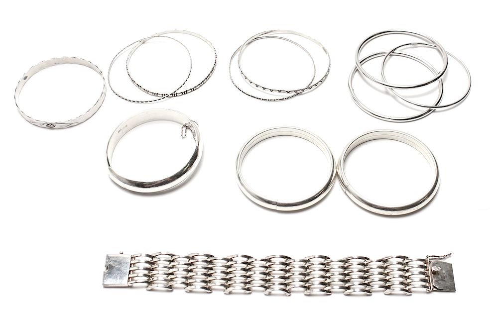 Sterling Silver Bangles Bracelet Group of 12 Group of twelve