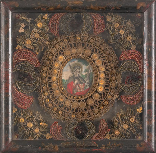Georgian quill shadow box late 18th c with a central