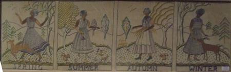EDINBURGH SCHOOL EMBROIDERED PANEL OF FOUR SEASONS CIRCA 1920 inscribed