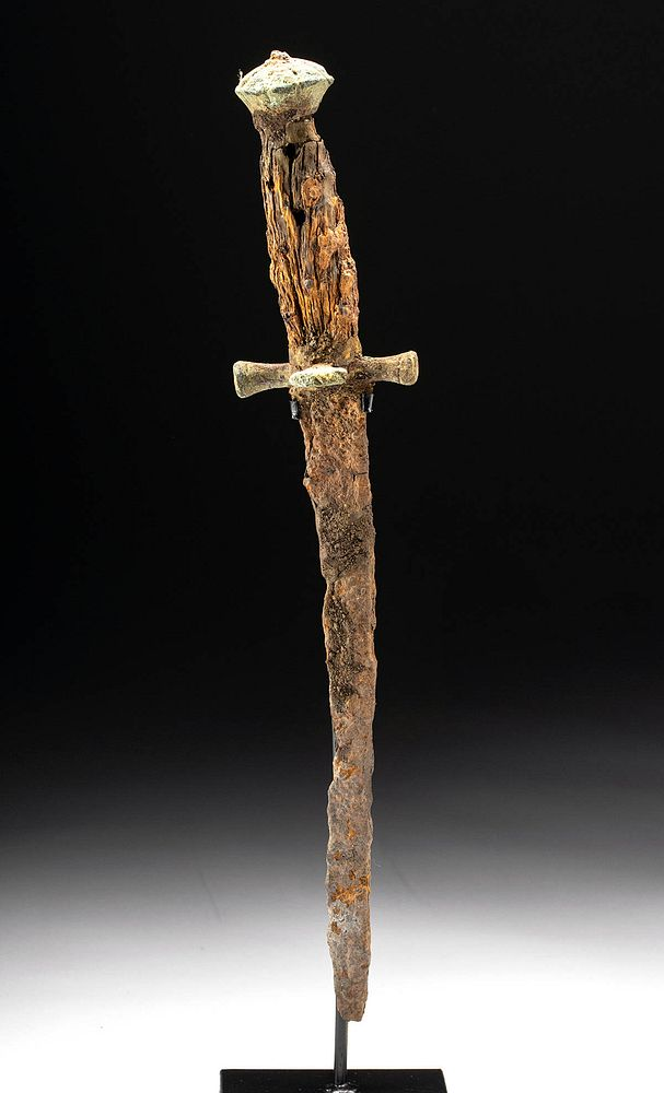 Rare European Medieval Iron Wood and Bronze Dagger England Medieval