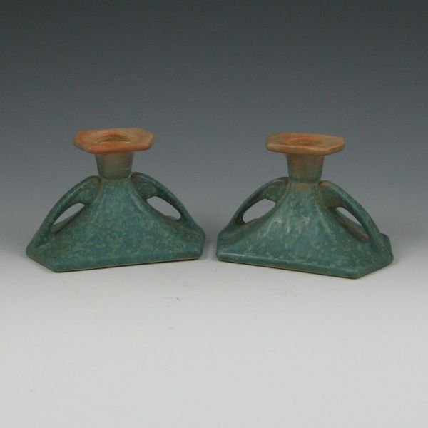 Pair of Roseville Earlam 1064 3 candleholders with very good