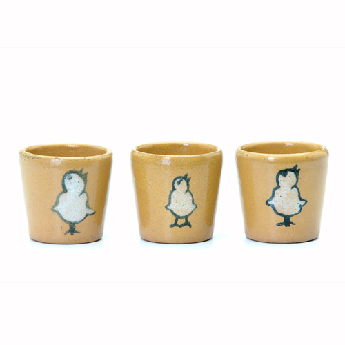 SATURDAY EVENING GIRLS Three egg cups each painted with a