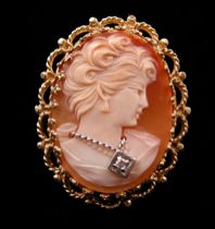 Cameo Ring with Diamond Accent Ladies cameo ring features a