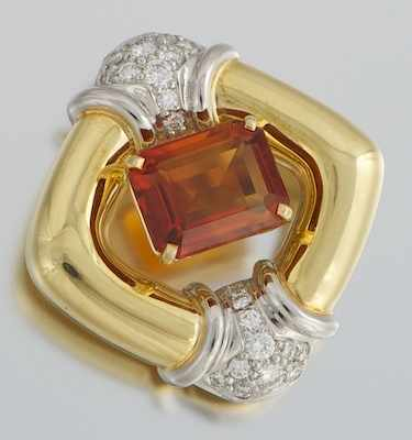 A Ladies 18k Gold Platinum Diamond and Coffee Citrine Pendant