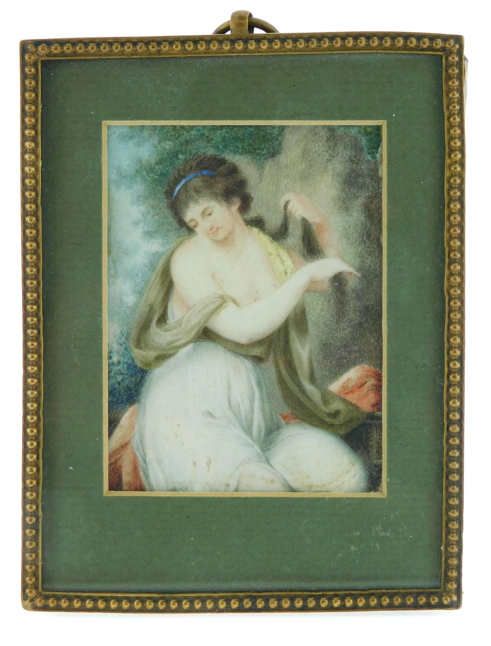MINIATURE Woman rectangular support classically robed woman in landscape indistinct