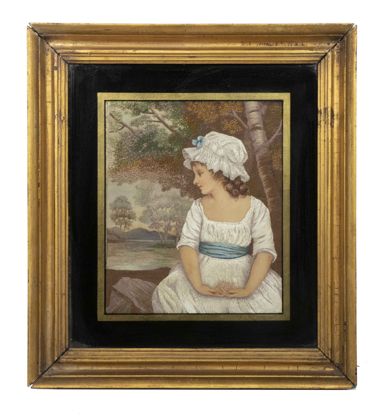 EARLY 19TH C BRITISH SILK STUMPWORK Portrait of a Young