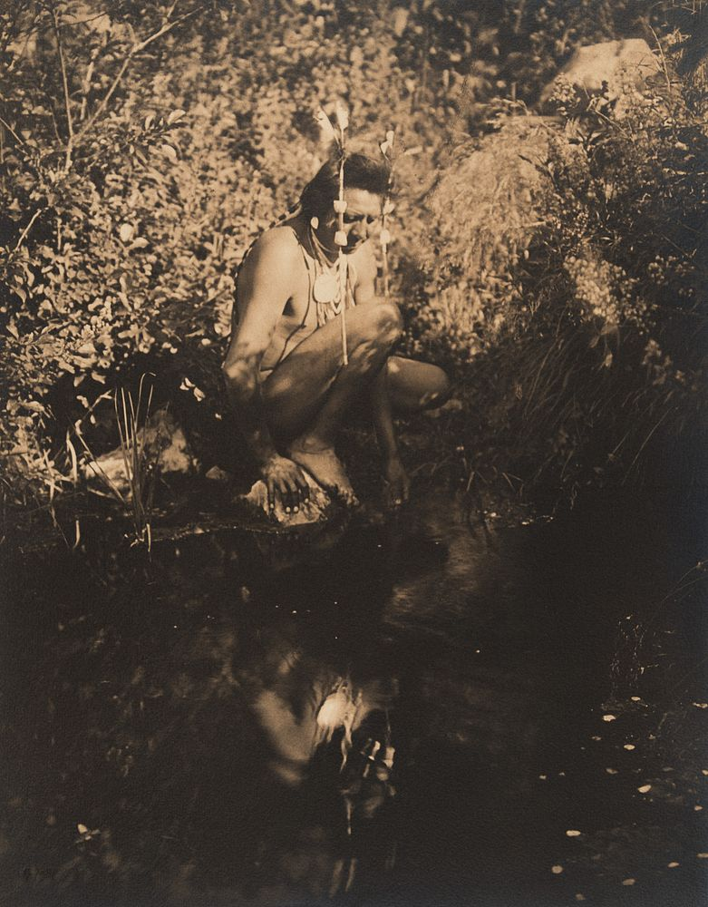 Edward Curtis Untitled Brave Kneeling by Water ca 1905 Edward