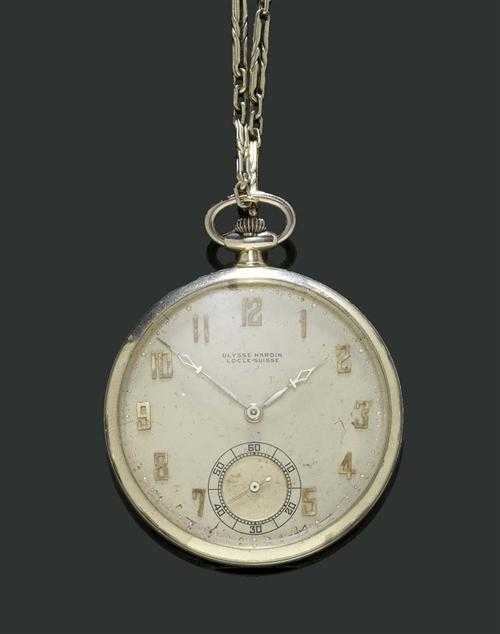 GOLD POCKET WATCH ULYSSE NARDIN Locle ca 1930 White gold