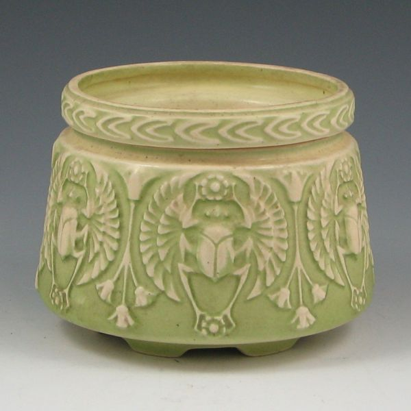 Roseville green tinted Old Ivory 510 4 scarab jardiniere with