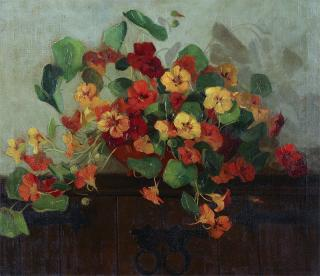 Nell Walker Warner 1891 Nasturtiums still life signed lower right