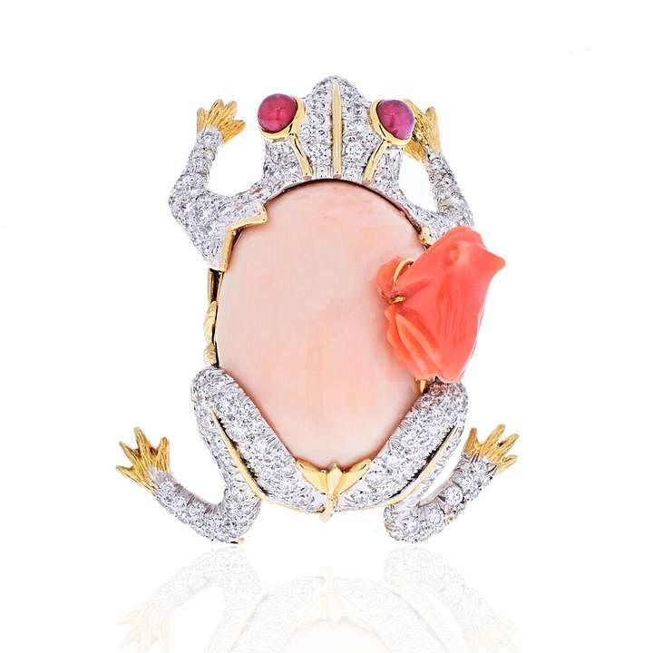 DAVID WEBB PLATINUM 18K YELLOW GOLD RED EYE FROG DAVID