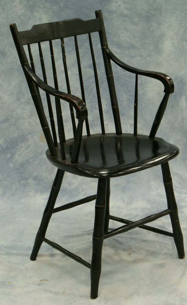 Bamboo turned Windsor armchair with later black paint decoration signature
