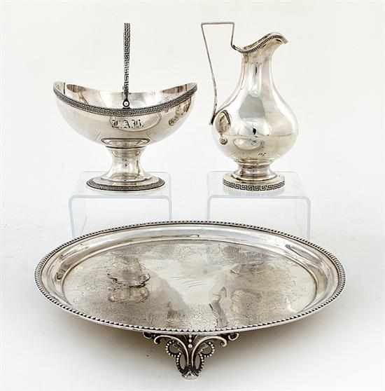 Bailey Co coin silver salver and William Gale sterling basket